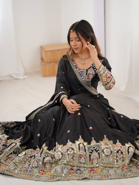 Black Dori Work Crepe Silk Festive Wear Lehenga Choli