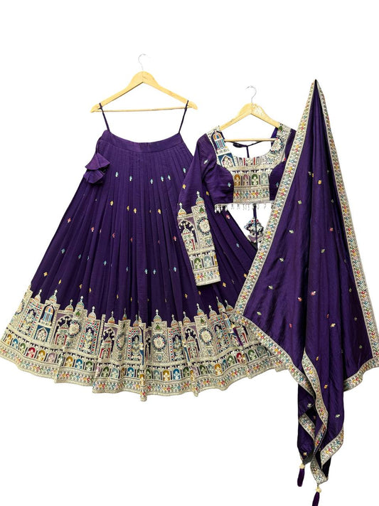 Deep purple embroidered lehenga choli