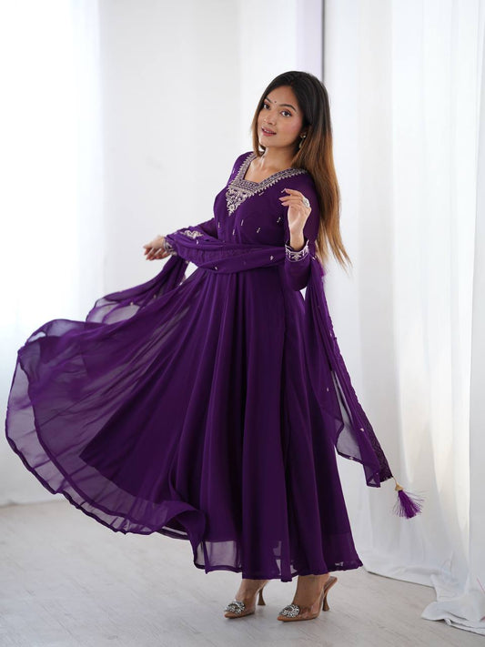 Elegant Purple Anarkali Suit with Embroidered Dupatta for Women