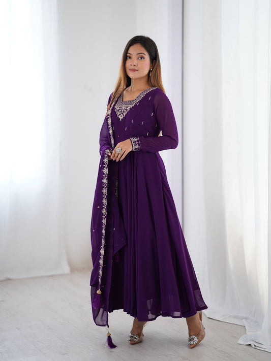 Elegant Purple Anarkali Suit with Embroidered Dupatta for Women