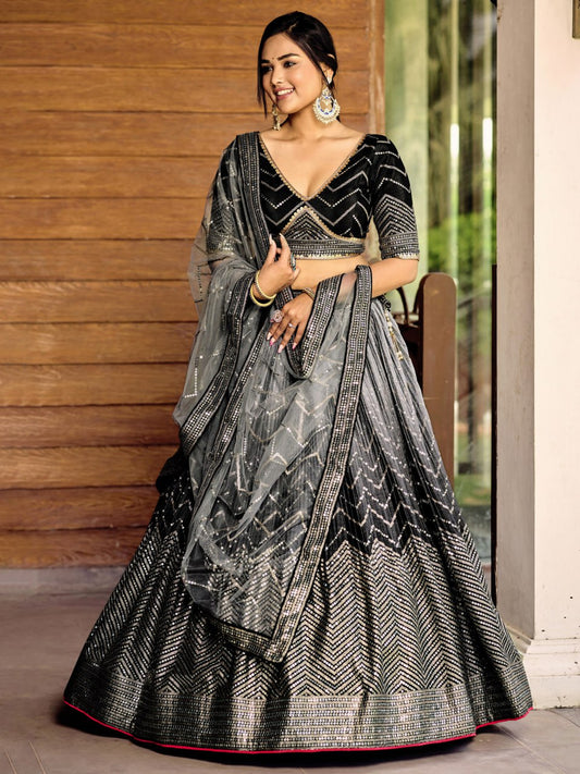 Black Designer Lehenga Choli with Sequin Work and Net Dupatta