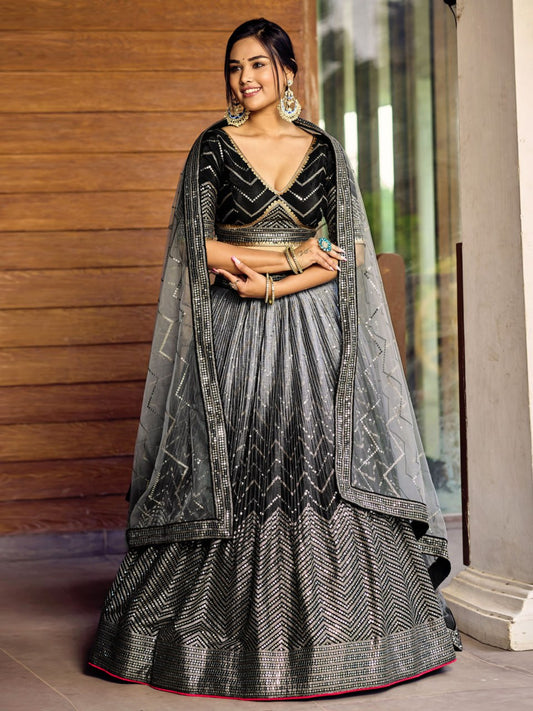 Black Designer Lehenga Choli with Sequin Work and Net Dupatta