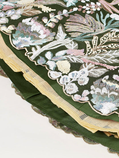 Olive Green Enchanted Garden Floral Embroidered Lehenga Choli