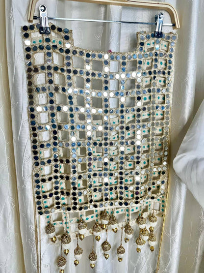 Elegant Gold Mirror Work Designer Cape with Tassel Detailing for Wedding & Festive Wear