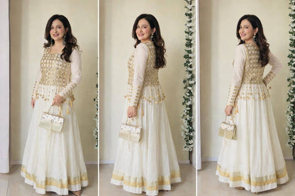 Elegant Gold Mirror Work Designer Cape with Tassel Detailing for Wedding & Festive Wear