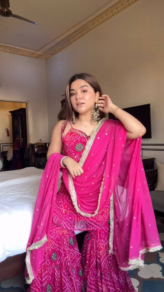 Pink Bandhani Printed Sharara Set with Dupatta