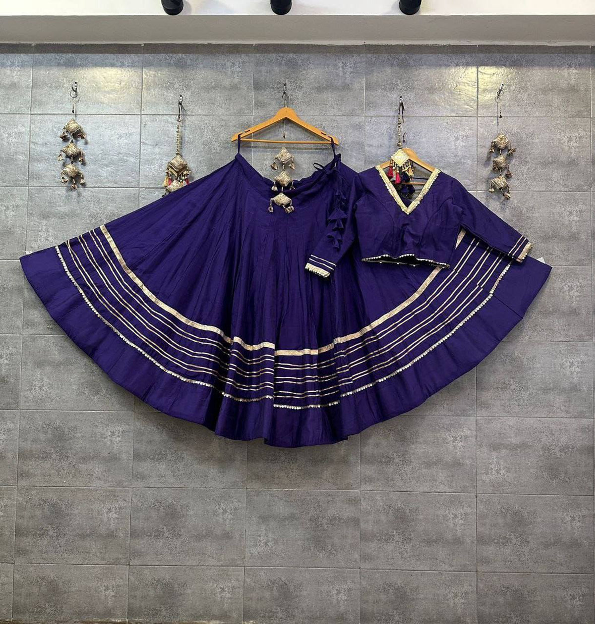 White Rayon Cotton Navratri Lehenga Choli with Heavy Gota Patti Work
