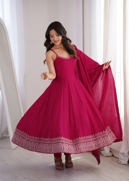Rani Pink Anarkali Suit with Dupatta for Wedding & Festive Wear