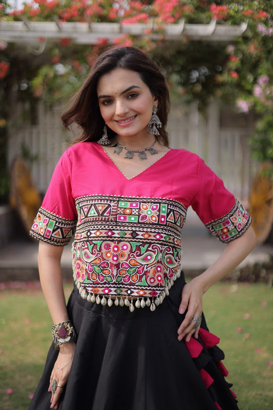 Kutchi Gamthi Embroidered Roman Silk Navratri Blouse