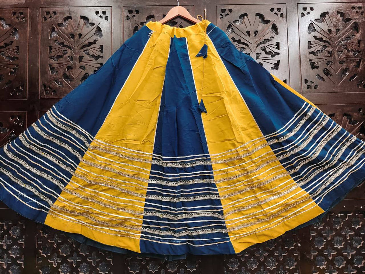 Heavy Roman Silk Double Color Kali Lehenga with Lace Work
