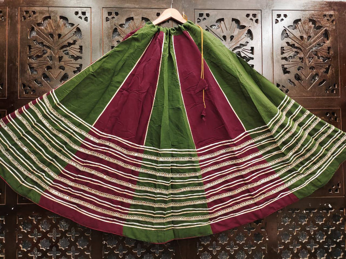 Heavy Roman Silk Double Color Kali Lehenga with Lace Work