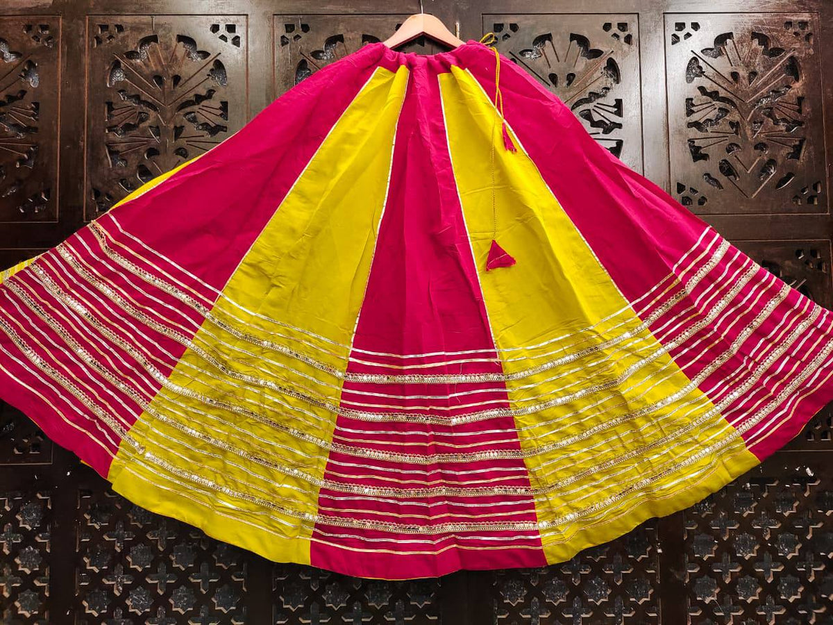 Heavy Roman Silk Double Color Kali Lehenga with Lace Work