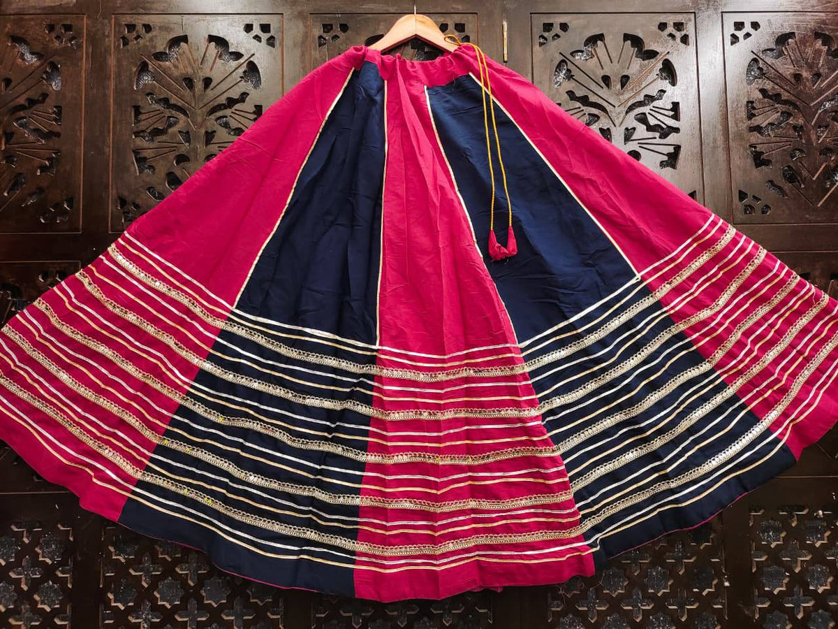 Heavy Roman Silk Double Color Kali Lehenga with Lace Work