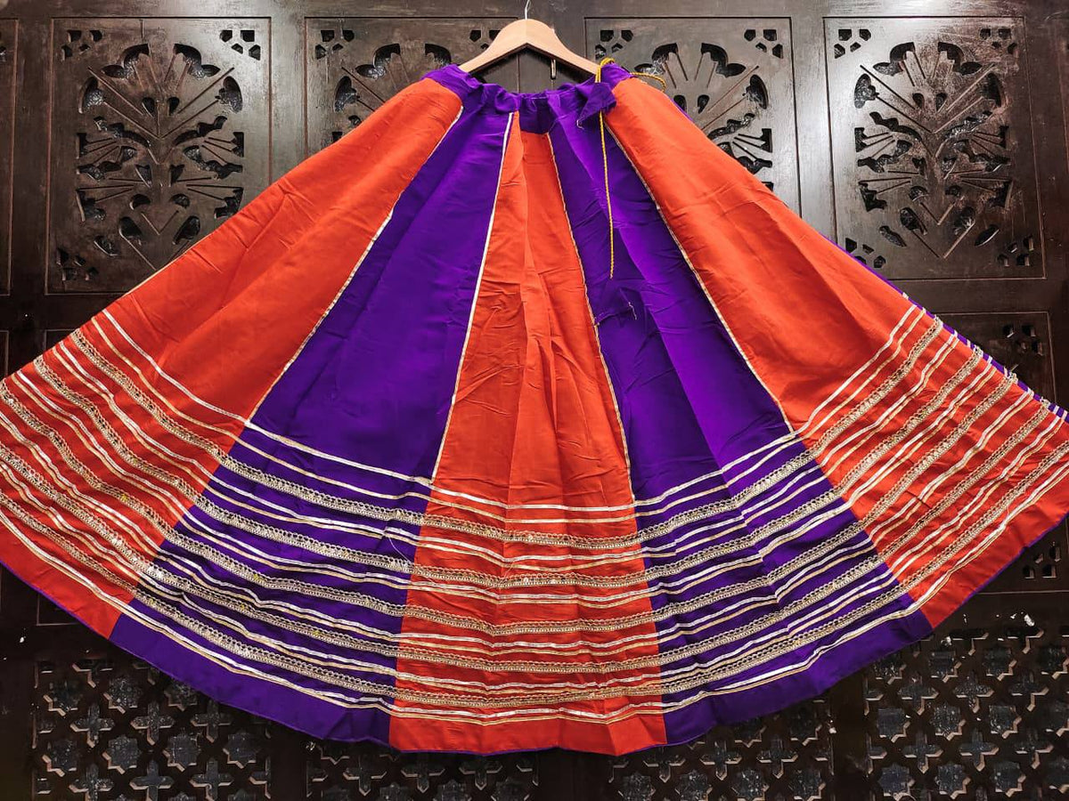 Heavy Roman Silk Double Color Kali Lehenga with Lace Work
