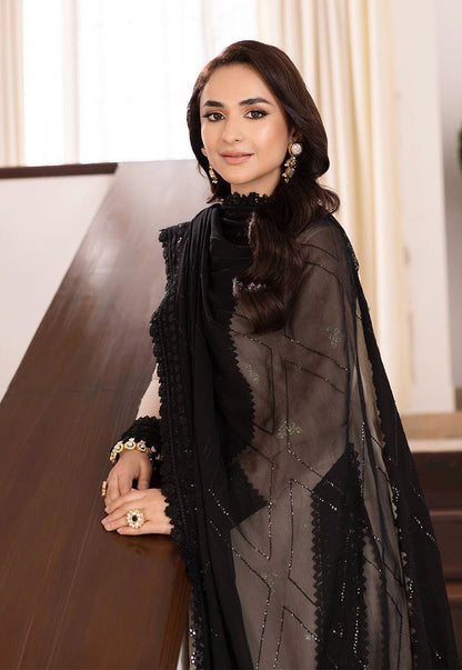 Elegant Embroidered Black & White Designer Kurti Set with Dupatta