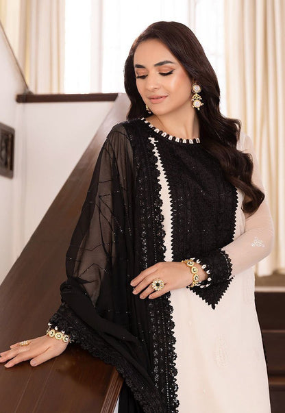 Elegant Embroidered Black & White Designer Kurti Set with Dupatta