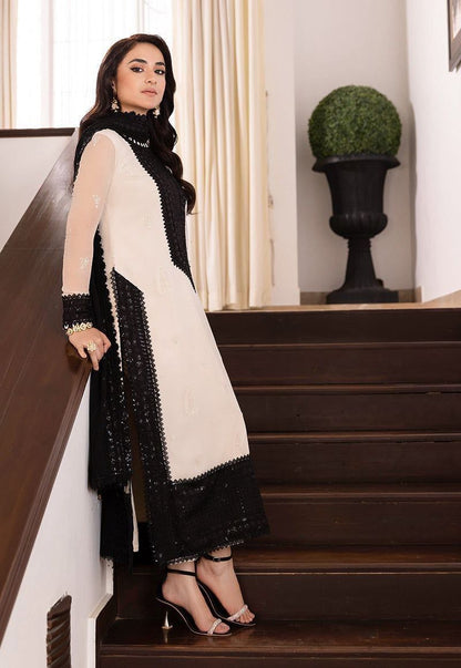Elegant Embroidered Black & White Designer Kurti Set with Dupatta