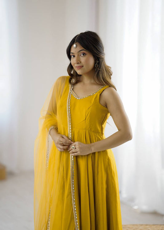 Yellow Party Wear Anarkali Dress with Dupatta