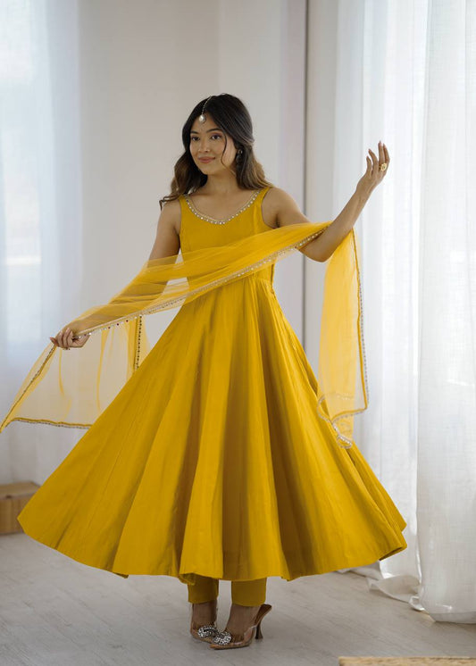 Yellow Party Wear Anarkali Dress with Dupatta